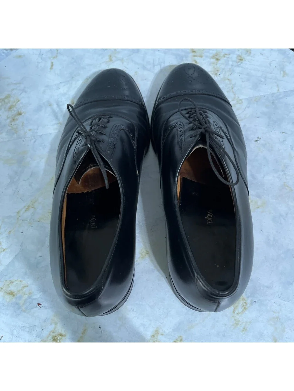 Johnston Murphy USA Men's Size 11 EEE Shoes Black Leather Brogue Cap Toe Oxfords